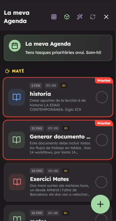 Agenda con tareas priorizadas